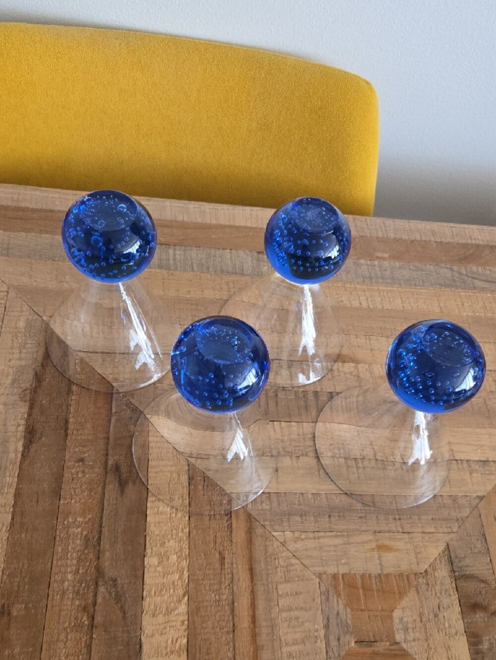 Blue-Base Bubble Ball Controlled Bubbles Martini Glasses - 3 oz. Set of 4 - Picture 5 of 14